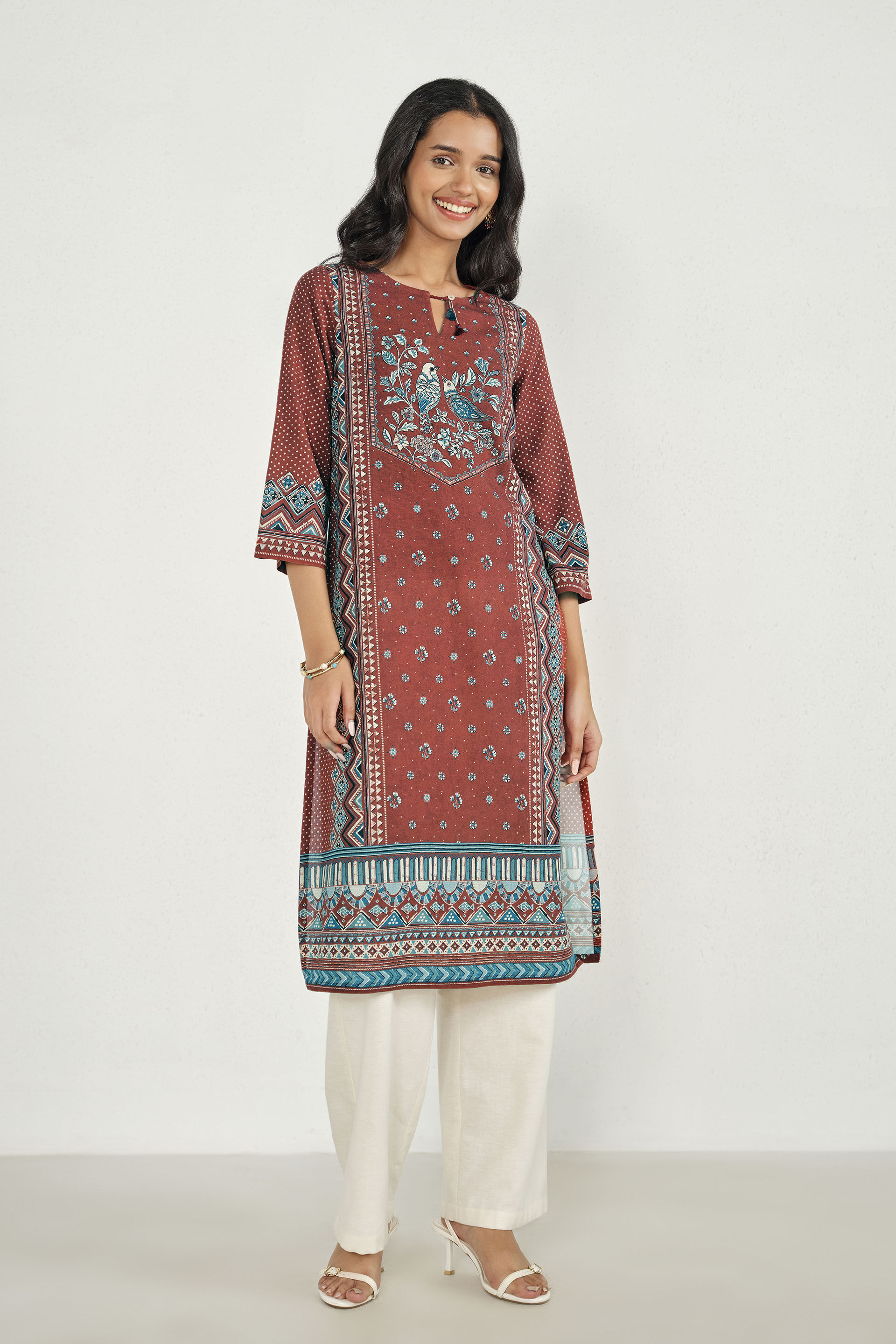 Birdsong Rust Printed Kurta, Rust, image 2